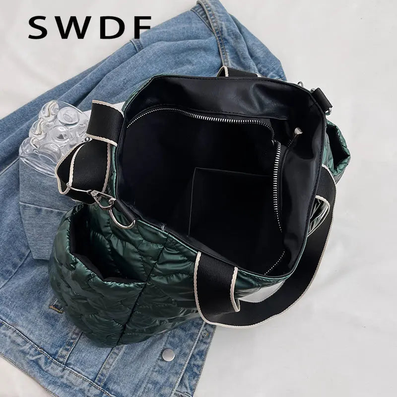 Women Solid Shoulder Bag Multi-Pocket Zipper Messenger Bag