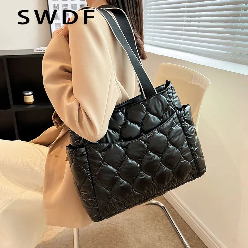 Women Solid Shoulder Bag Multi-Pocket Zipper Messenger Bag