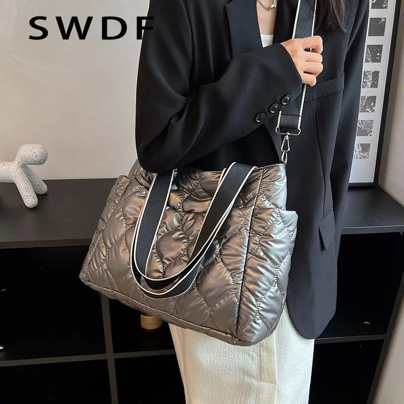 Women Solid Shoulder Bag Multi-Pocket Zipper Messenger Bag