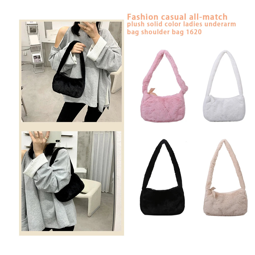 Plush Vintage Handbag Street Purses Top-handle Bag