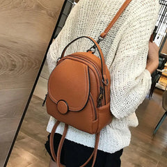 Women Solid Zipper Mini Backpack Soft Faux Leather Handbag