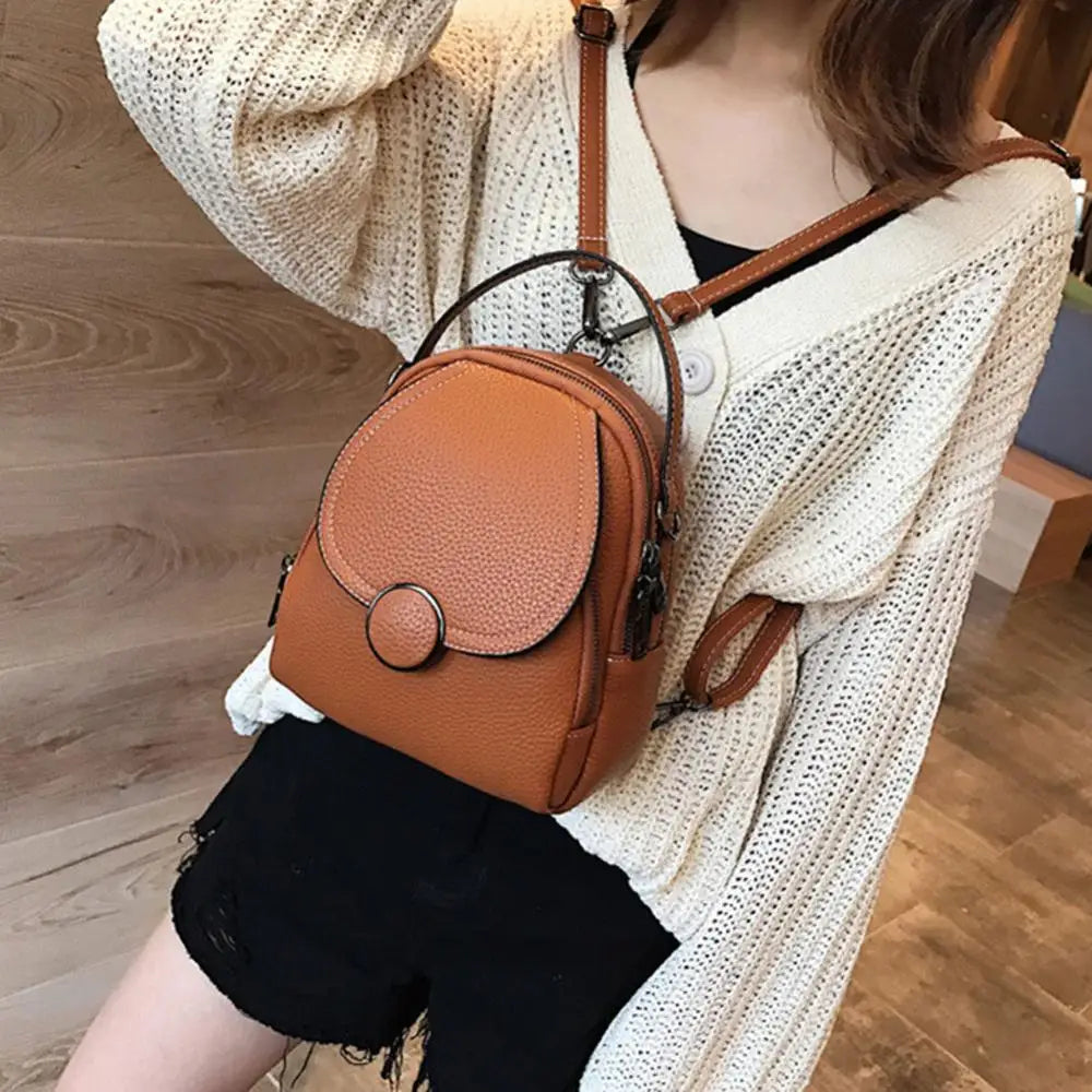 Women Solid Zipper Mini Backpack Soft Faux Leather Handbag