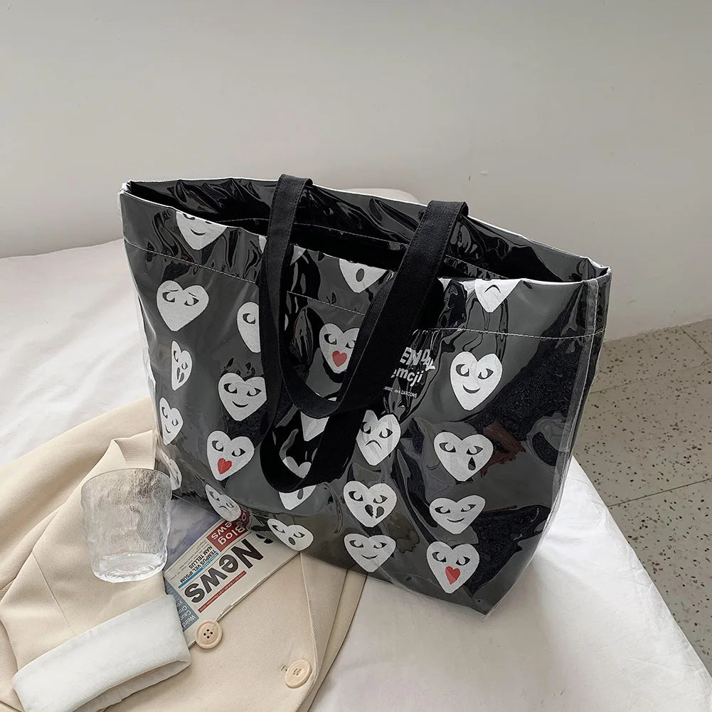 Women PVC Canvas Large Capacity Shoulder Underarm Bag Vintage Printing Handbag
