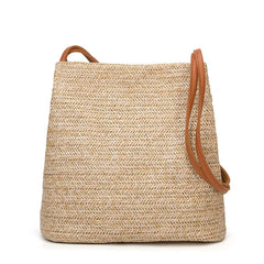 Bohemian Rattan Beach Handbag Crossbody Bucket Bag with Tassels