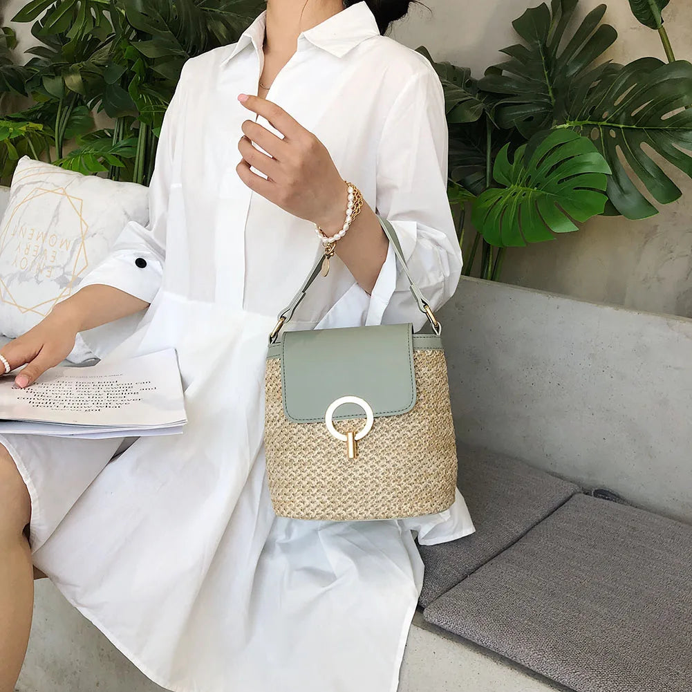 Women Straw Bags Small Bucket Bag Woven Summer Crossbody Bags