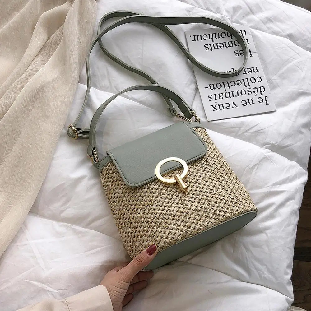 Women Straw Bags Small Bucket Bag Woven Summer Crossbody Bags