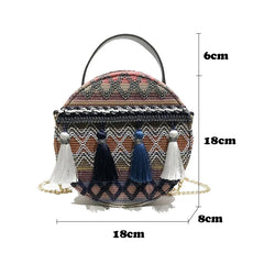 Bohemian Round Straw Beach Bag Women Shoulder Crossbody Handbag