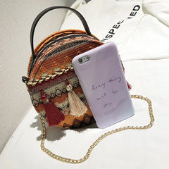 Bohemian Round Straw Beach Bag Women Shoulder Crossbody Handbag