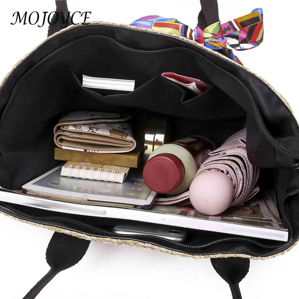 Women Straw Beach Bags Summer Pool Bag with Zipper Solid for Lady