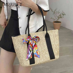 Women Straw Beach Bags Summer Pool Bag with Zipper Solid for Lady