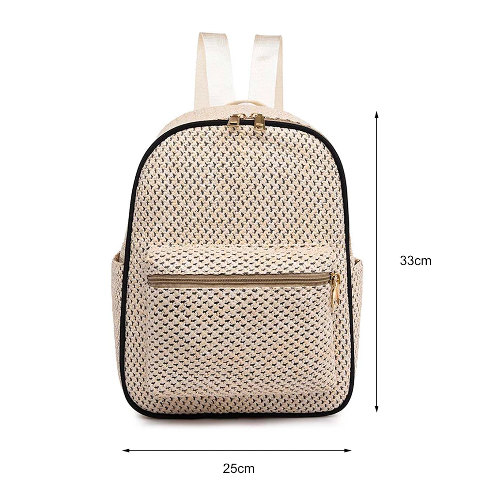 Woven Straw Beach Backpack Summer Boho Schoolbag for Women