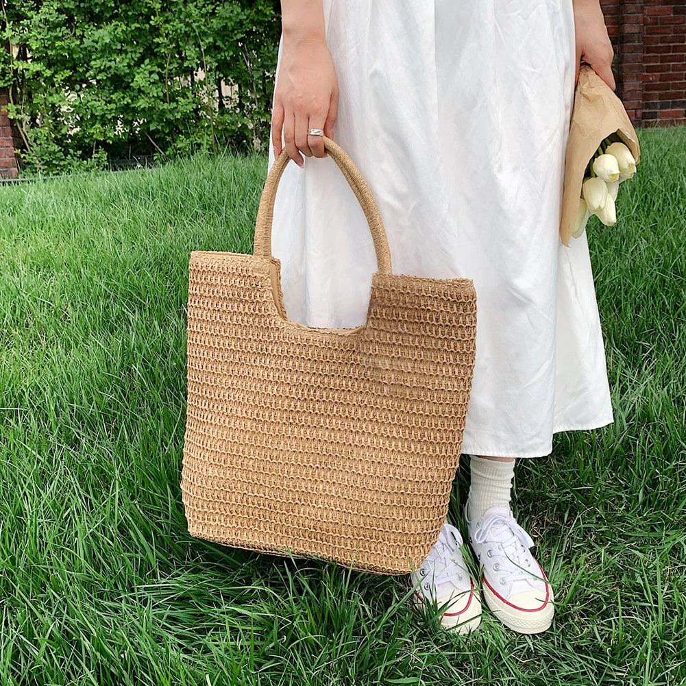 Women Straw Beach Shoulder Handbag Large Capacity Lady Vacation Bag