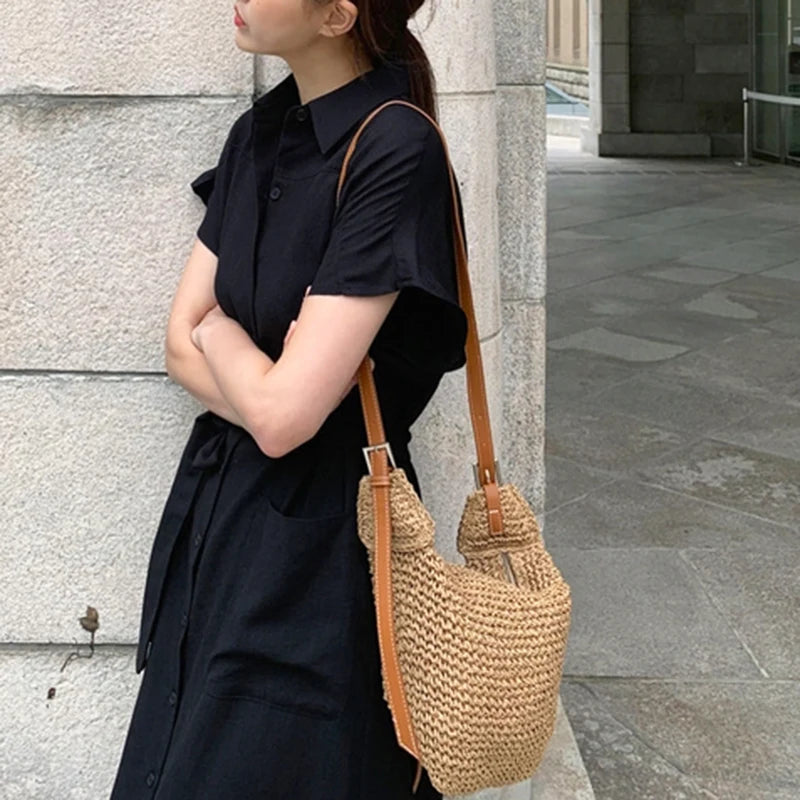 Women Straw Shoulder Bags Purses and Handbags Casual Beach Hobo Bag