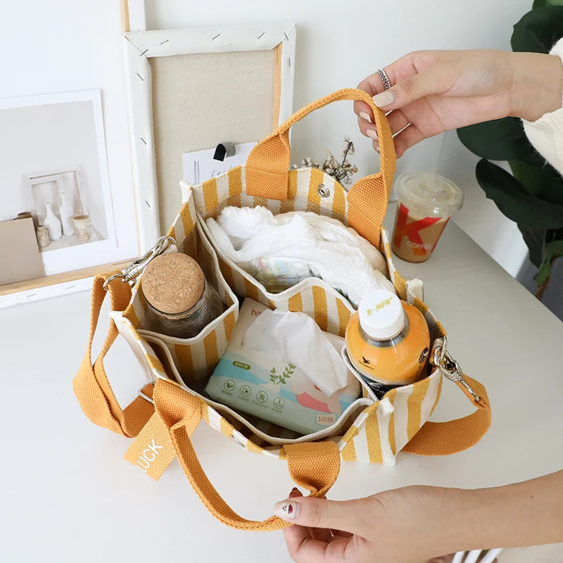 Striped Canvas Small Square Handbag Waterproof Tote Bag