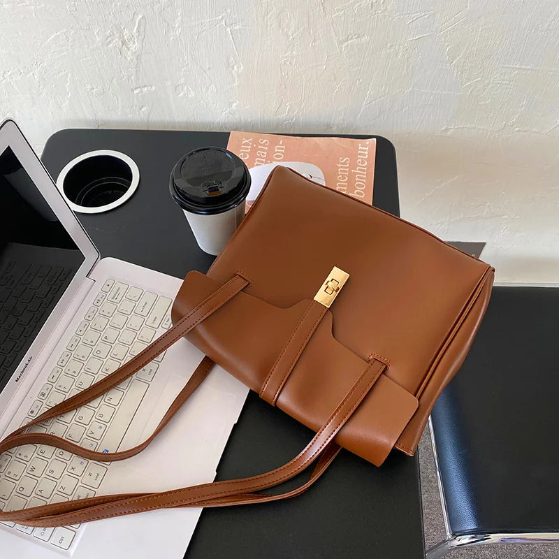 Women Stylish Soft Leather Flap Tote Bag Top PU Leather Shoulder Crossbody Bags