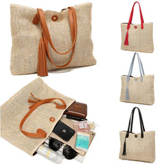 Women Summer Straw Rattan Shoulder HandBag Fluffy Cross Body Tassel Bag
