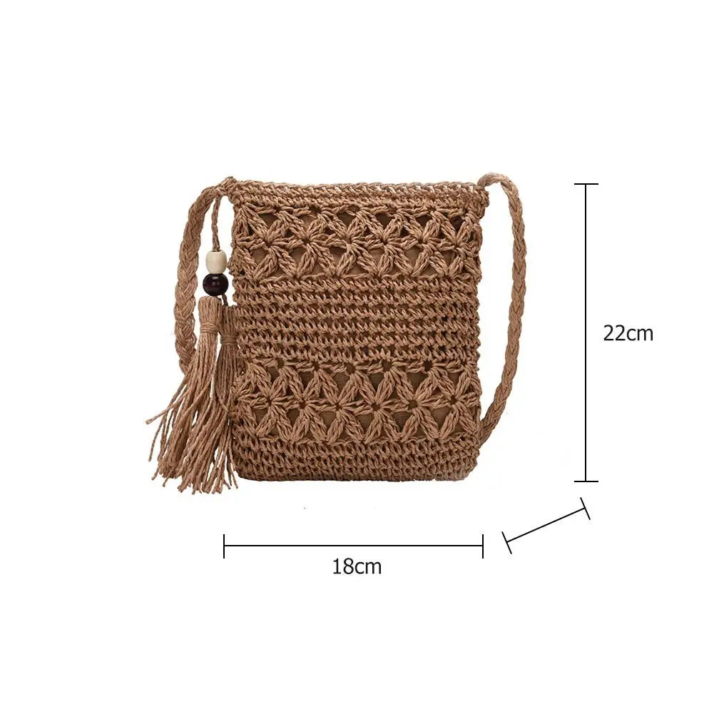 Straw Messenger Bag Hollow Out Woven Shoulder Tassel Crossbody Beach Travel