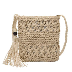 Straw Messenger Bag Hollow Out Woven Shoulder Tassel Crossbody Beach Travel