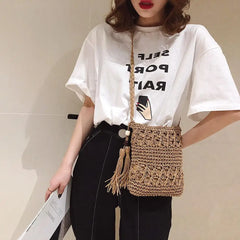 Straw Messenger Bag Hollow Out Woven Shoulder Tassel Crossbody Beach Travel