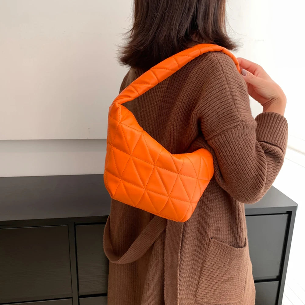 Women Top-handle Bag Quilted Rhombus Pattern Solid Girl Clutch