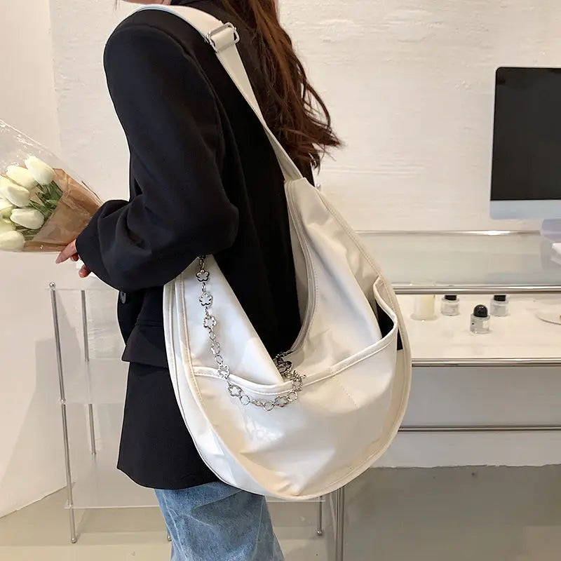 Women Tote Bag Nylon Solid Zipper Shoulder Crossbody Bag