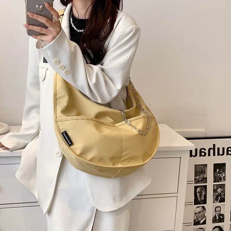 Women Tote Bag Nylon Solid Zipper Shoulder Crossbody Bag