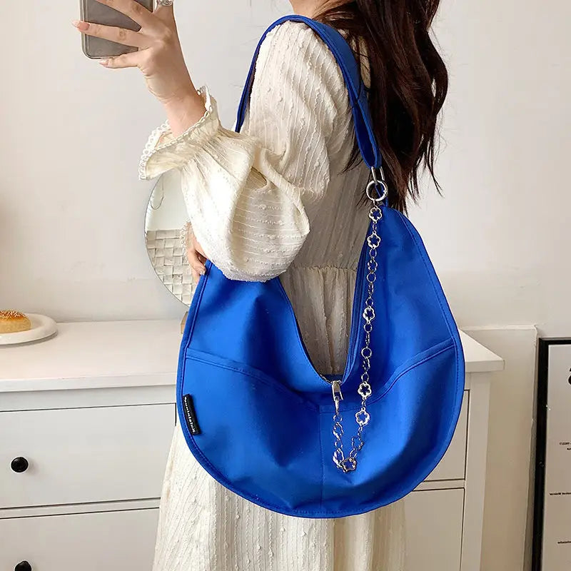 Women Tote Bag Nylon Solid Zipper Shoulder Crossbody Bag