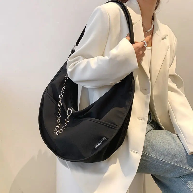 Women Tote Bag Nylon Solid Zipper Shoulder Crossbody Bag