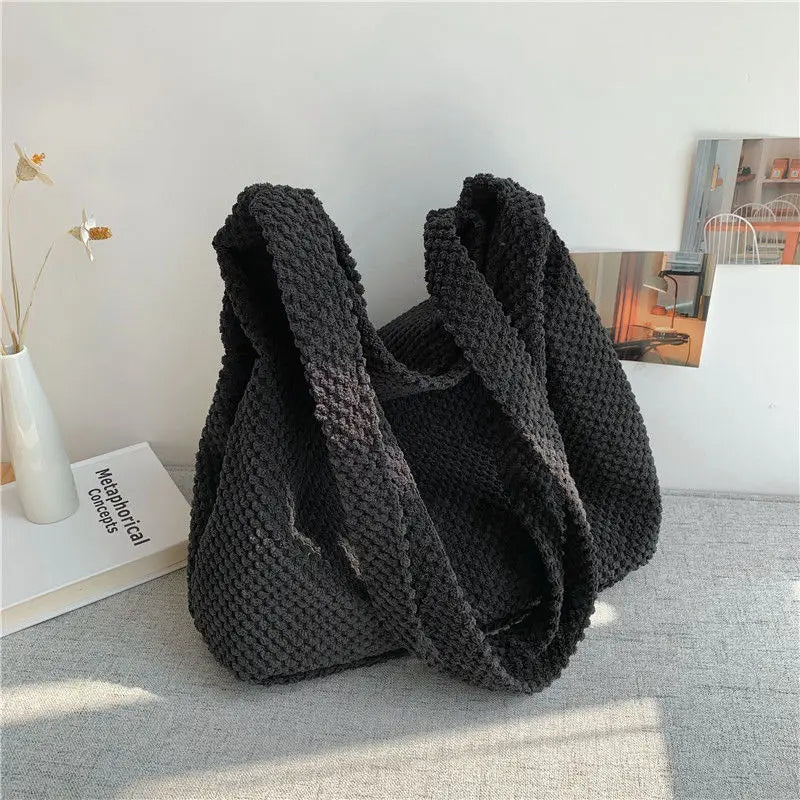 Women Tote Bag Cotton High-Capacity Casual Solid Zipper Shoulder Bags Handbags