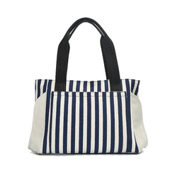 Striped Panelled Shoulder Bag Large Capacity Canvas Shopping Beach Handbag