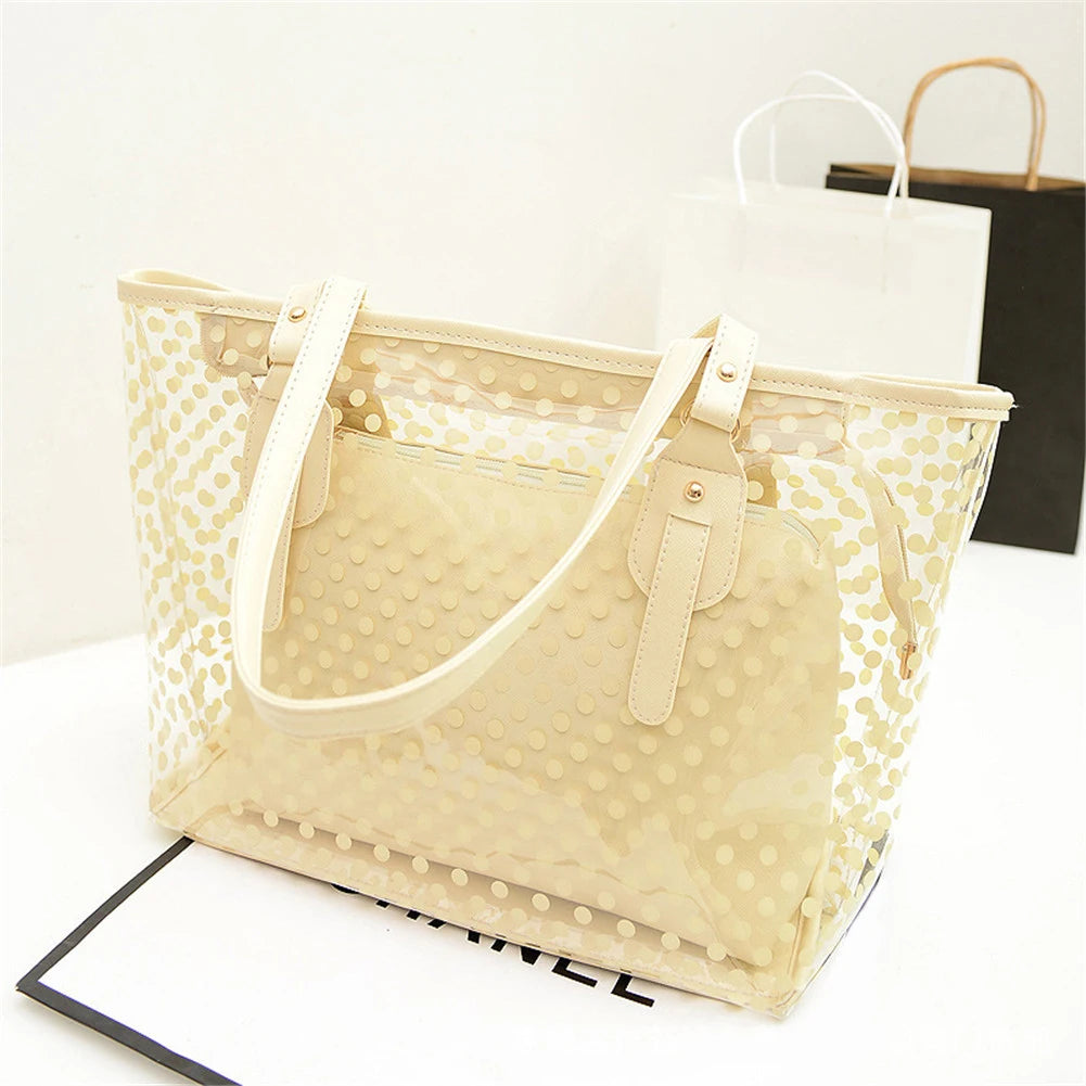 Women Transparent Handbag Candy Round Dot Compound Beach Shoulder Bag