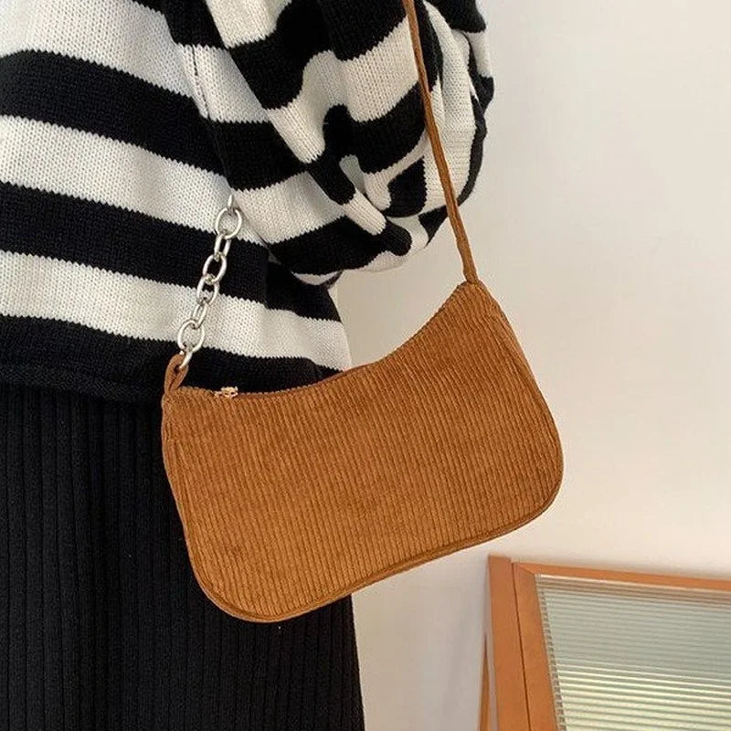 Soft Plush Shoulder Retro Corduroy Bag Autumn Winter Handbag