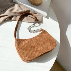 Soft Plush Shoulder Retro Corduroy Bag Autumn Winter Handbag