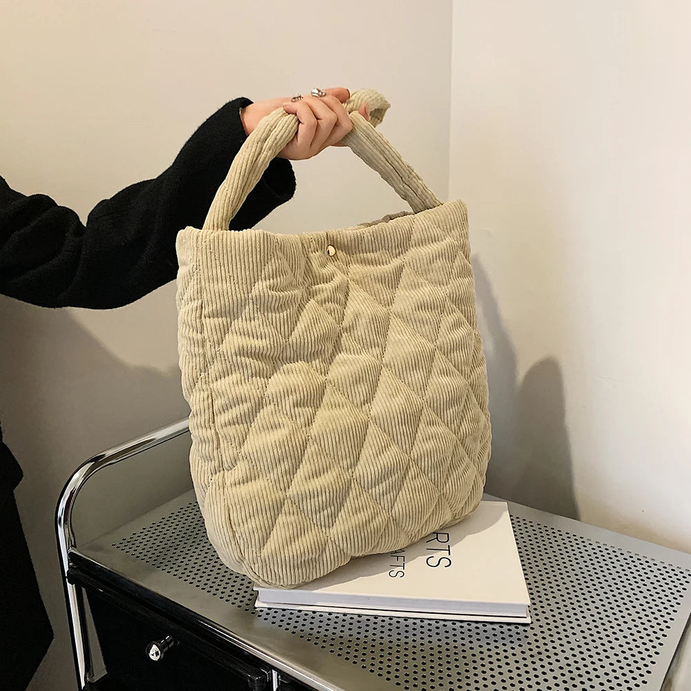Corduroy Reusable Totes Big Capacity Shoulder Bags