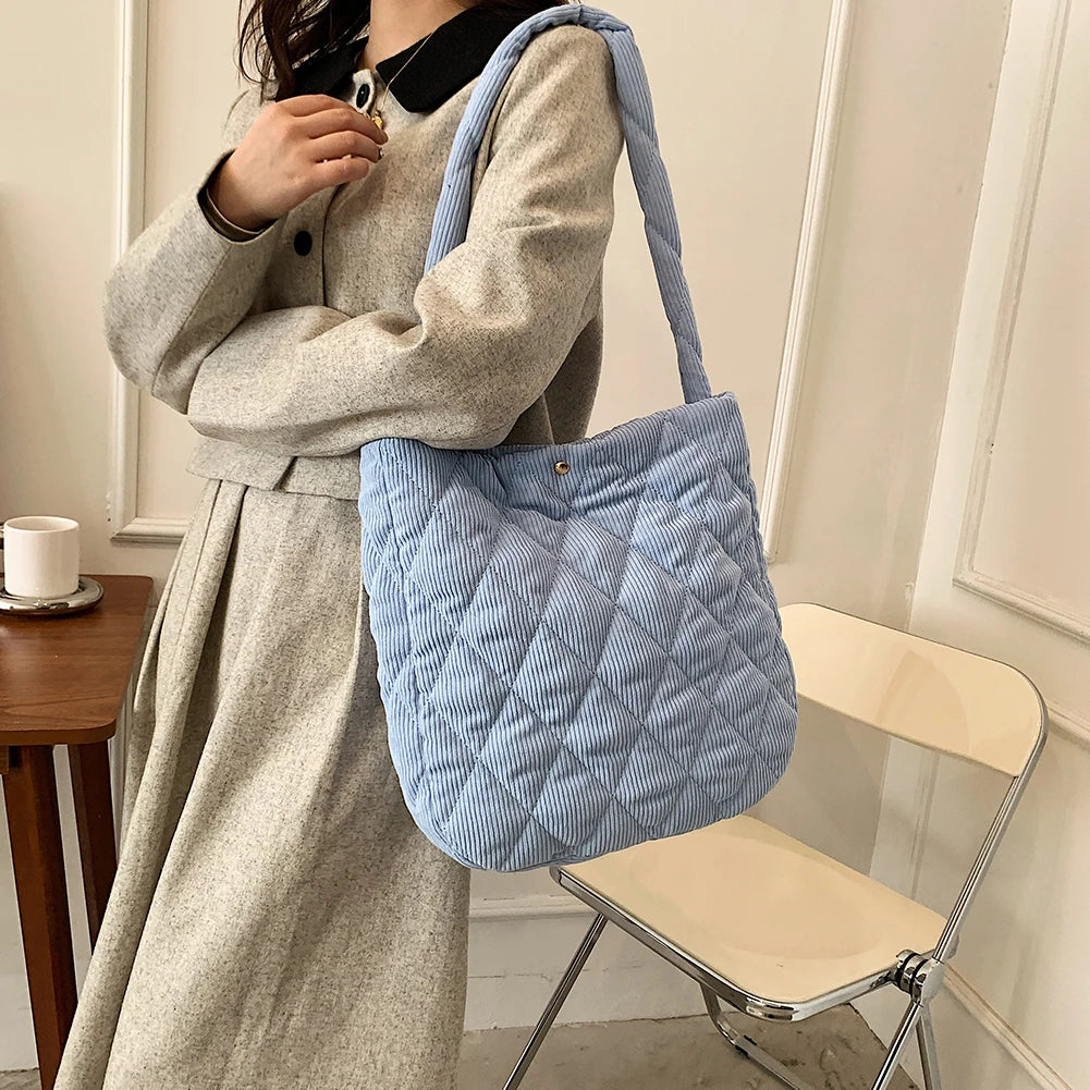 Corduroy Reusable Totes Big Capacity Shoulder Bags