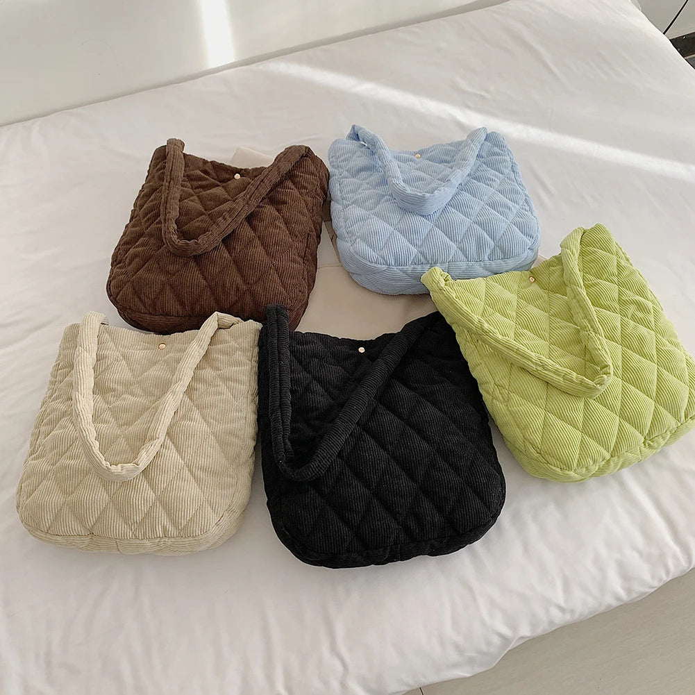 Corduroy Reusable Totes Big Capacity Shoulder Bags
