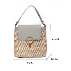Vintage Beach Bucket Woven Straw Shoulder Flap Basket