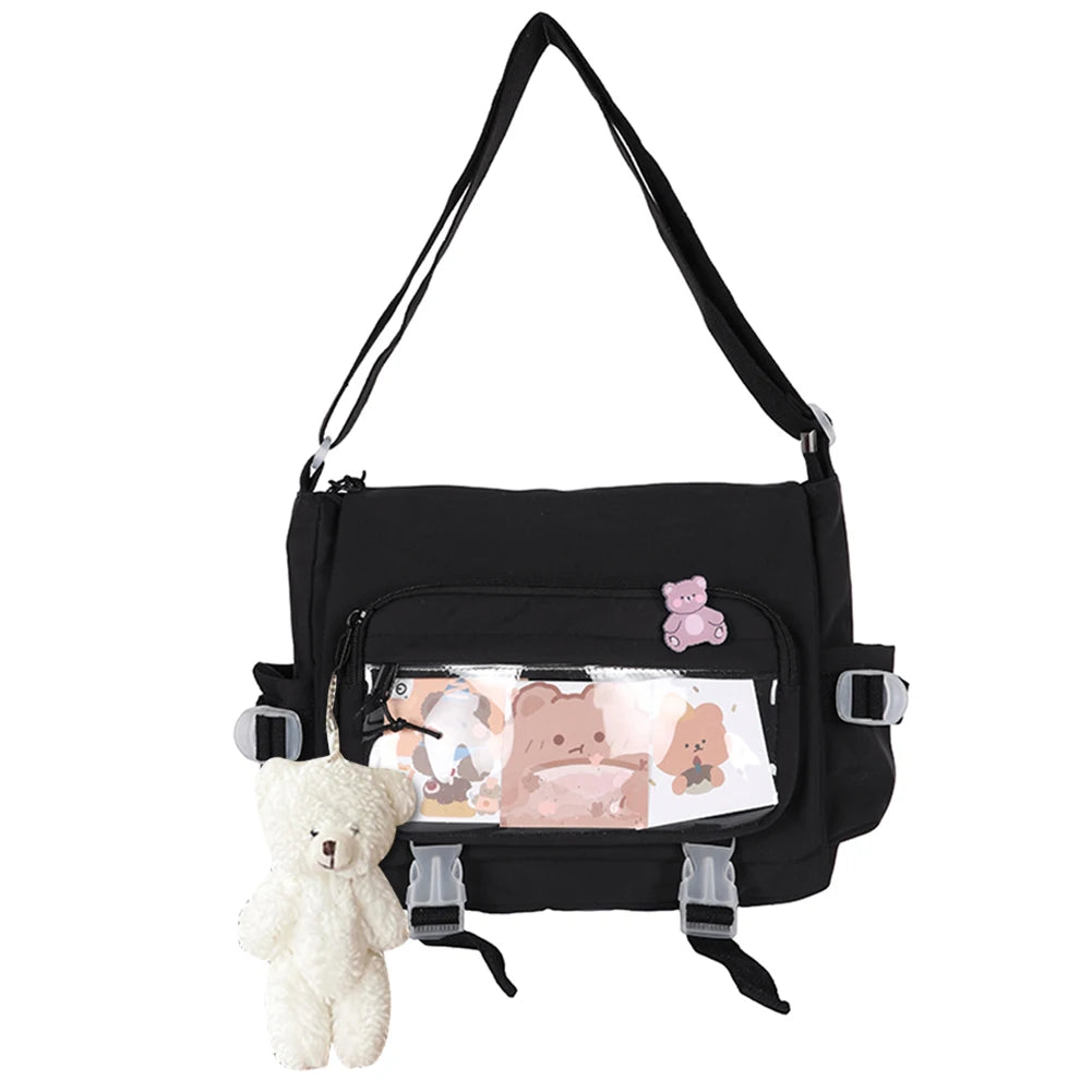 Vintage Crossbody Bag with Badge Pendant for Women