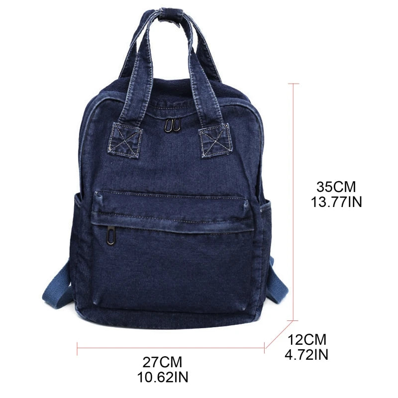Women Vintage Denim Backpack Travel Daypack College School Handbag Shoulder Bag