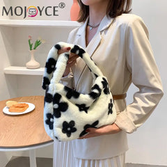 Vintage Flower Printing Crossbody Bag Plush Autumn Winter Soft
