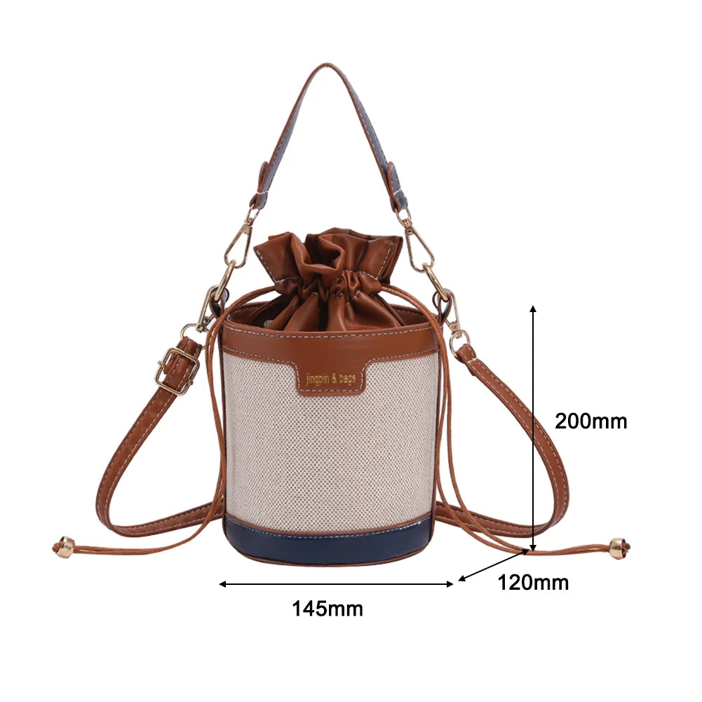 Vintage Women Shoulder Bags Bucket Crossbody Bag Drawstring Handbags