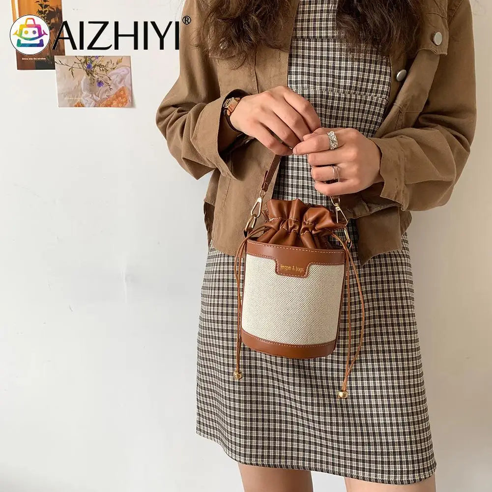 Vintage Women Shoulder Bags Bucket Crossbody Bag Drawstring Handbags