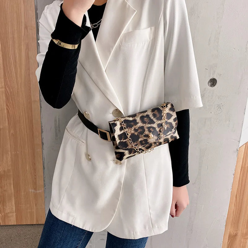 Leopard Waist Bag Crossbody Bag Pu Leather Fanny Pack Lady Bum Bag