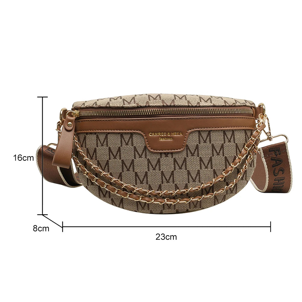 Women Waist Bag Canvas Belt Bag Printed Letter Shoulder Crossbody Chest Bag