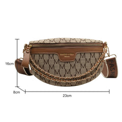 Women Waist Bag Canvas Belt Bag Printed Letter Shoulder Crossbody Chest Bag
