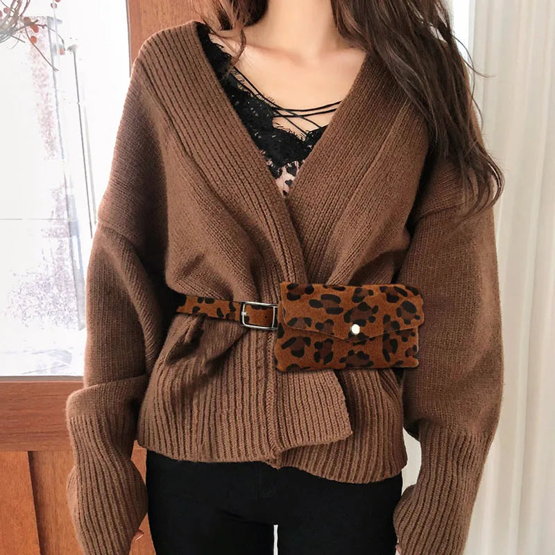 Leopard Print Female Waist Bag - Vintage Style Travel Messenger Belt