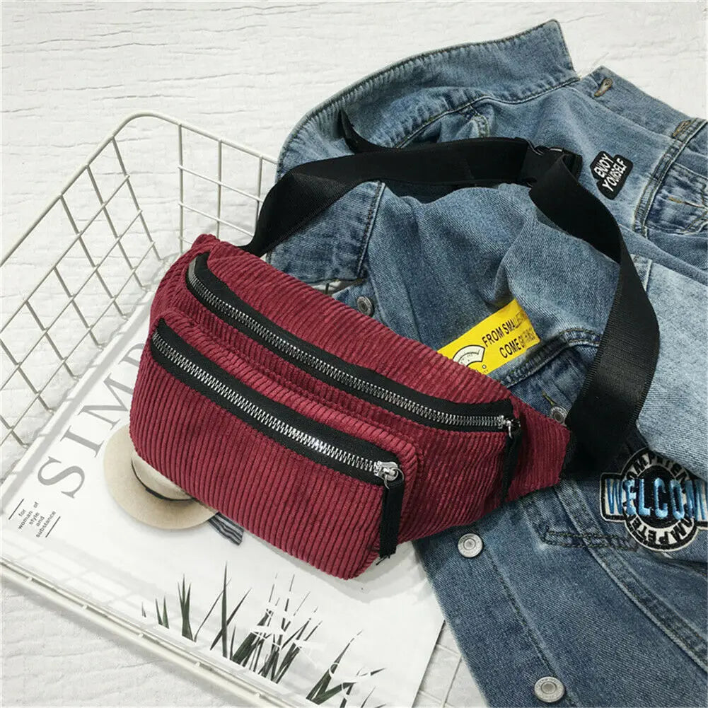 Women Canvas Waist Bag Brown Phone Chest Pack