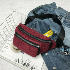 Women Canvas Waist Bag Brown Phone Chest Pack