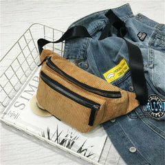 Women Canvas Waist Bag Brown Phone Chest Pack