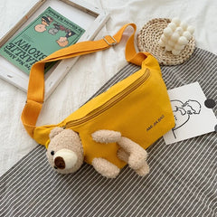 Canvas Waist Bag Chest Crossbody Teddy Bear for Camping and Hiking